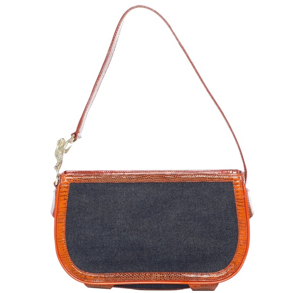 Vintage Barry Kieselstin-Cord Denim Python Leather Shoulder Bag - Picture 2 of 5